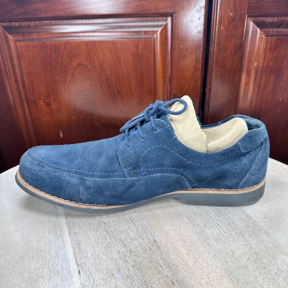 Dustin Mens Blue Suede Lace Up Derby Shoes Size 43 Apron Toe Casual Dress Shoes